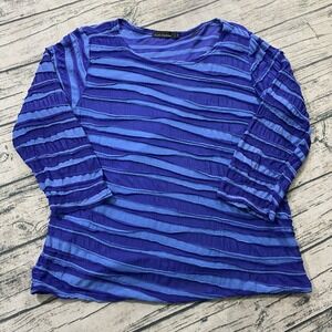Cut Loose Womens L Mesh Semi Sheer Textured‎ Striped 3/4 Sleeve Blouse Top